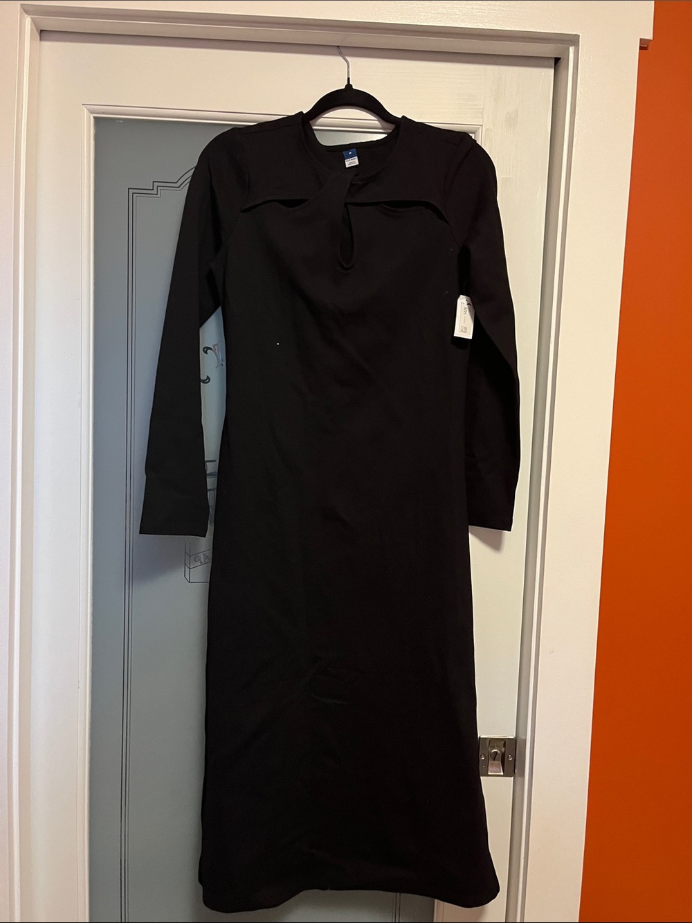 Old Navy Black Long Sleeve Midi Dress with Keyhole Detail